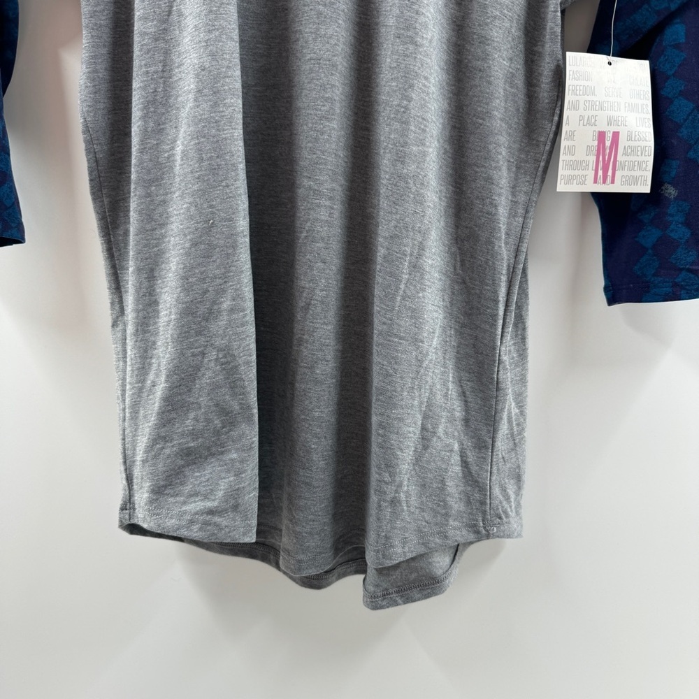 LuLaRoe Randy Top Grey Body Blue Detailed Sleeves Size Medium NWT - Picture 3 of 6